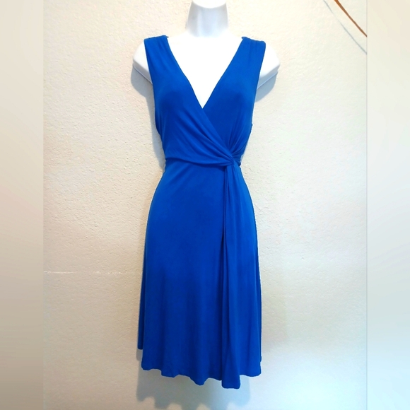 Soma Dresses & Skirts - Soma Sleeveless Blue Stretch Surplice Front Twist Midi Dress Size Small